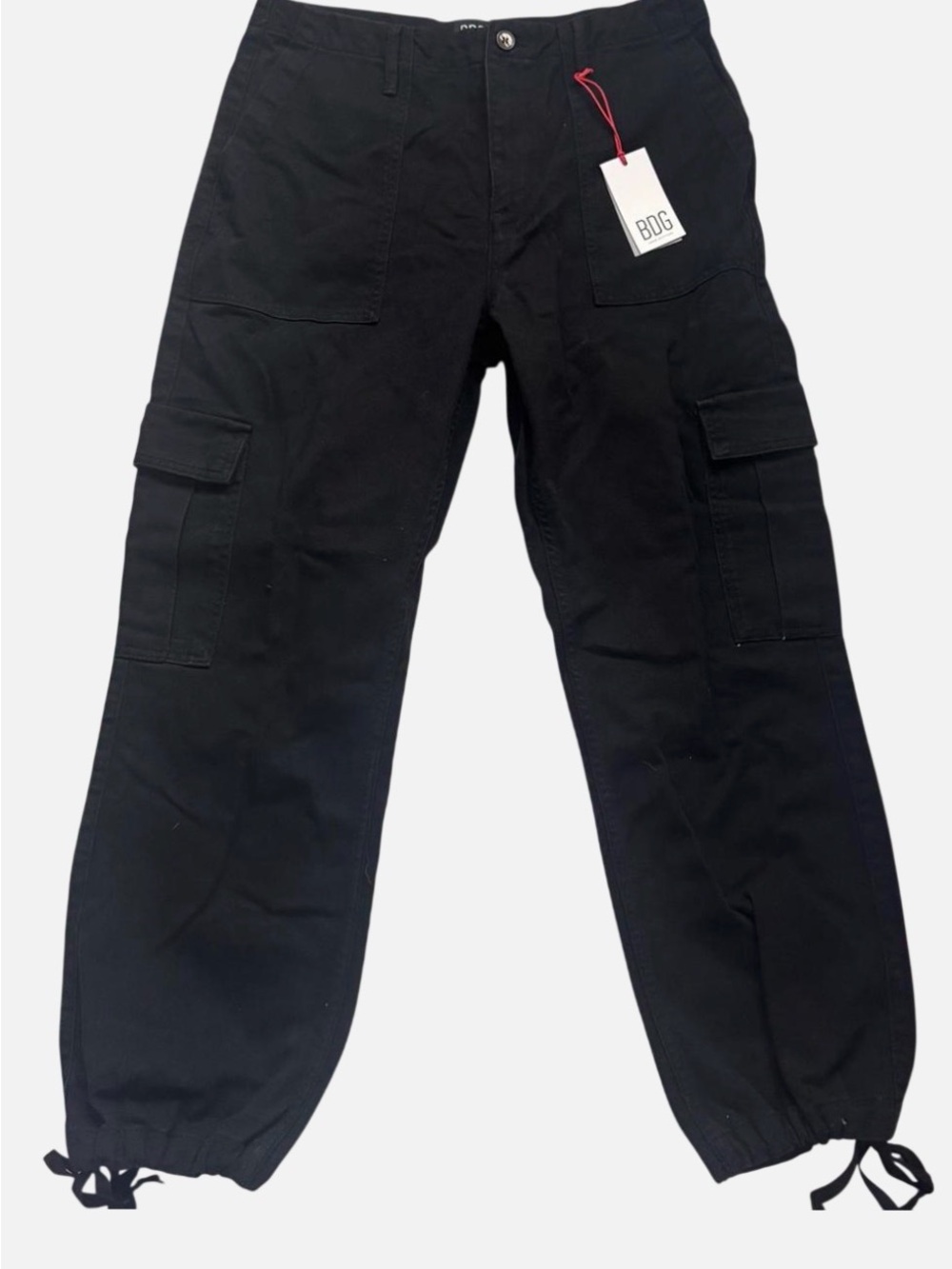 Urban Outfitters Black Men's Cargo Pants with Drawstring Cuffs